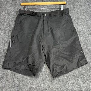 REI Shorts Mens Large Padded Lined Bike Black Nylon Pockets Zip Fly Belt